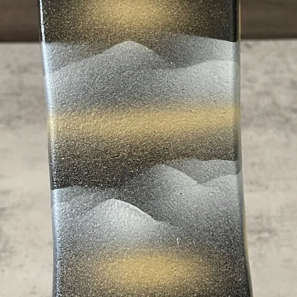 Japanese Black Mountain Sunrise Hand Painted Textured Satin Finish 8.5" Vase - Picture 5 of 9